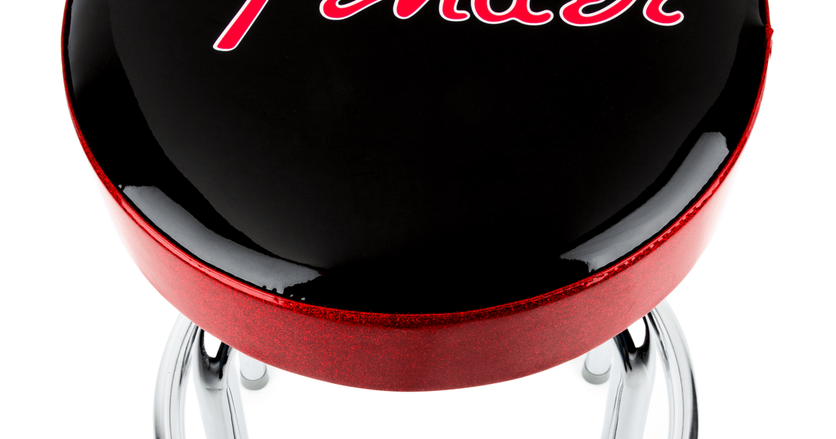 Fender® Red Sparkle Logo Barstool, Black and Red Sparkle