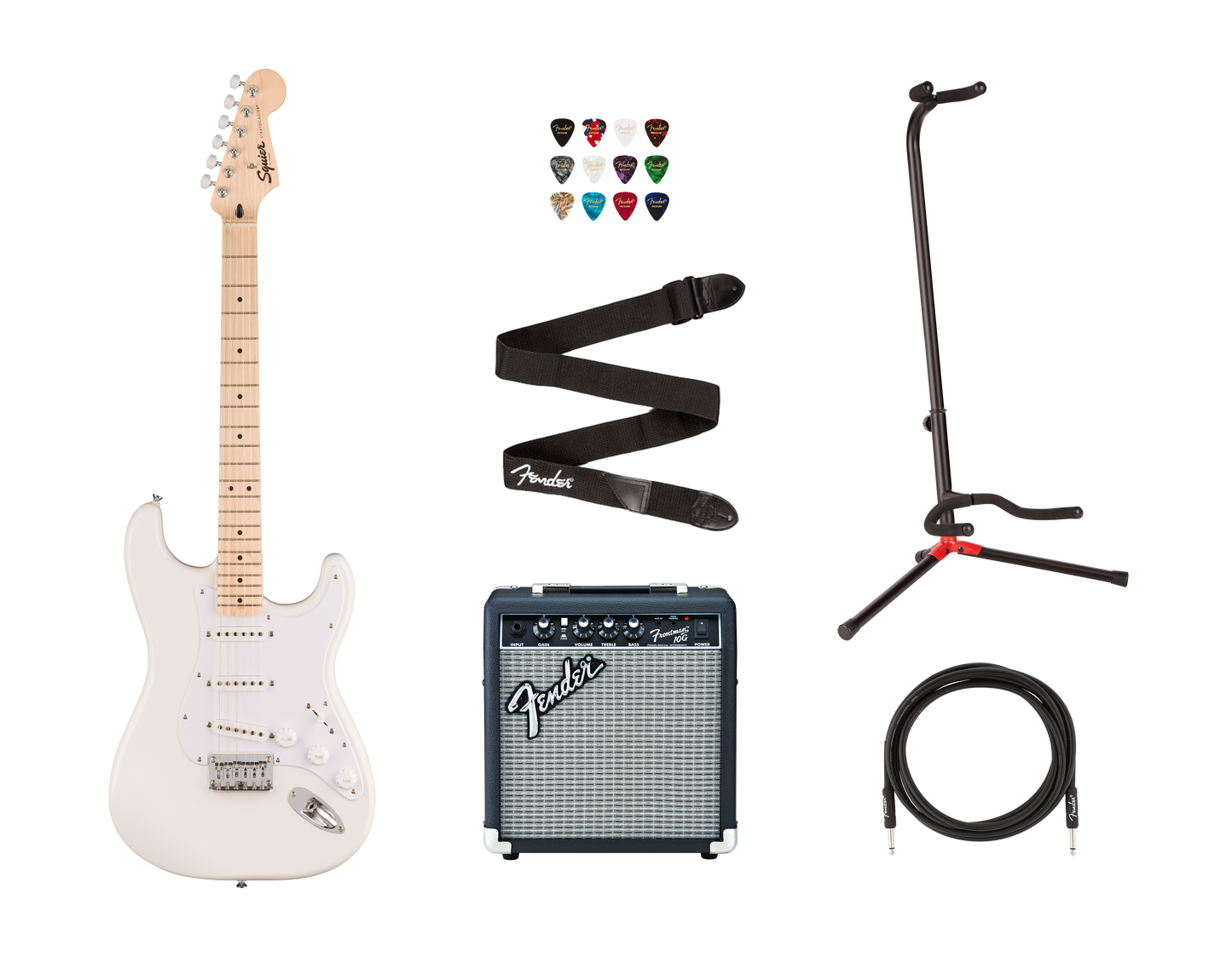 Pack Squier Stratocaster HT Sonic - Blanco