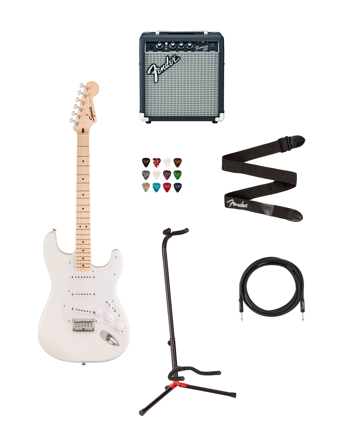 Pack Squier Stratocaster HT Sonic - Blanco